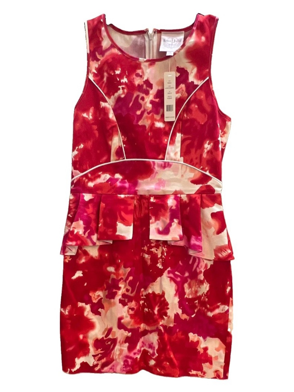 love, Fire Red Floral Peplum Dress with Cream & Pink cherry Accents S